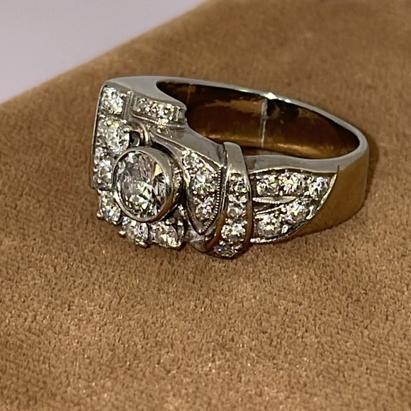Heavy Solid 14K White Gold Natural +/- 2.00CTW Diamond Bezel Antique Ring Custom - Picture 6 of 17